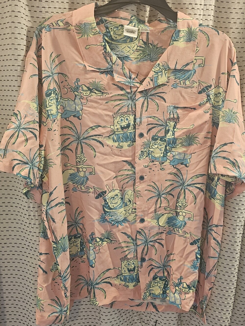 SpongeBob Squarepants Pink Tropical Graphic Button-Down Shirt